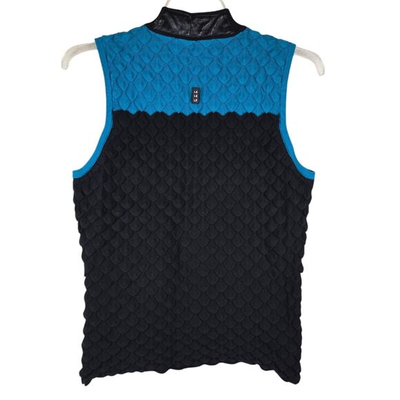 Jamie Sadock Knit Scale Scallop Top M Sleeveless Black Blue Full Zip Colorbock - Picture 2 of 7